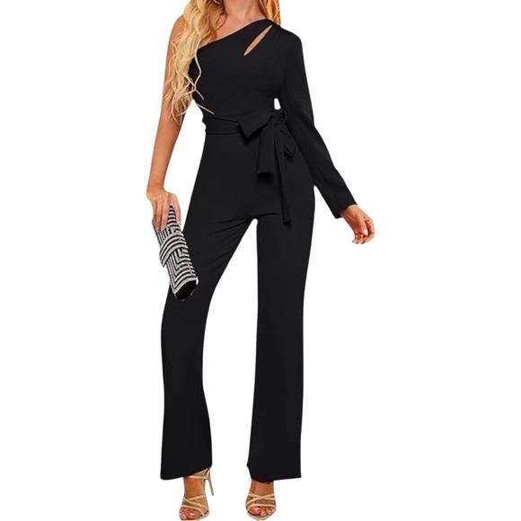 Amazon Pants - Elegant Black One-Shoulder Cut Out Jumpsuit size XS NWOT